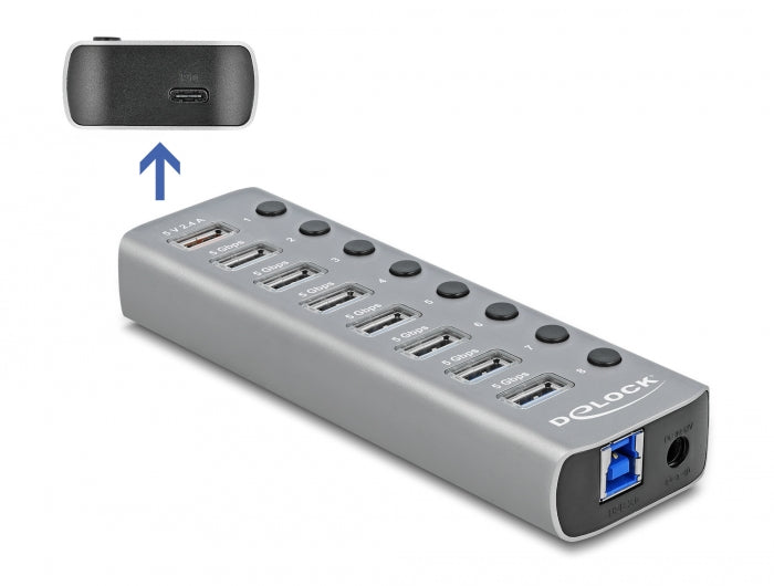 Delock 63264 Usb 5 Gbps Hub W/ 7 Ports + 1 Charging Port + 1 Usb-C Pd 3.0 Port