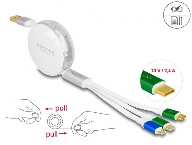 Delock 85358 Usb 3In1 Retractable Charging Cable Type-A