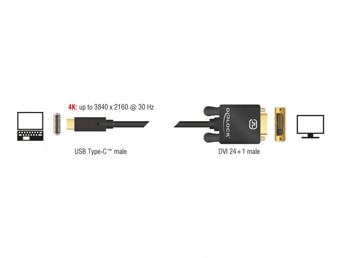 Delock 85321 Cable Usb Type-C™ Male > Dvi 24+1 Male 4K 30 Hz 2 M Black