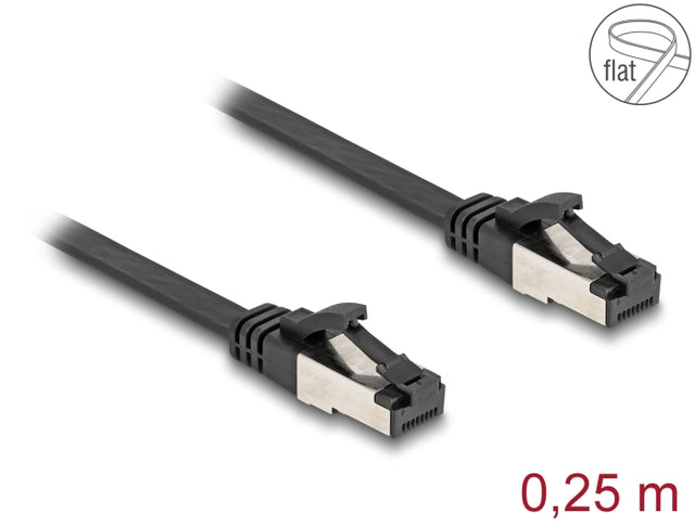 Delock 80177 Rj45 Flat Patch Cable Plug To Plug Cat.8.1 Flexible 0.25 M Black