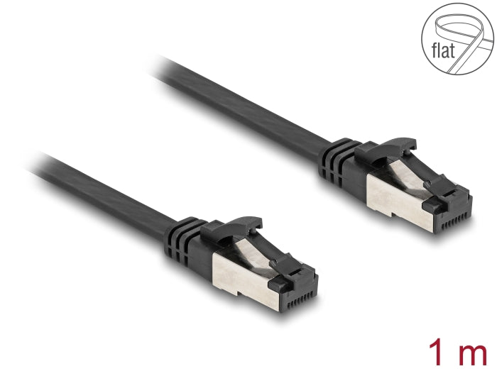 Delock 80179 Rj45 Flat Patch Cable Plug To Plug Cat.8.1 Flexible 1 M Black