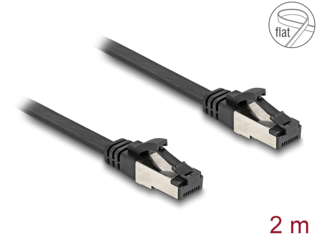 Delock 80180 Rj45 Flat Patch Cable Plug To Plug Cat.8.1 Flexible 2 M Black