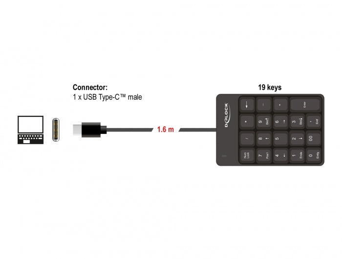 Delock 12108 Usb Type-C™ Keypad 19 Keys Black