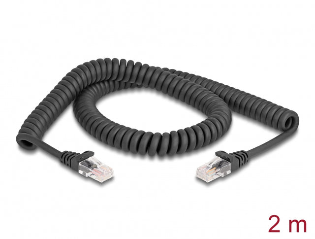 Delock 87993 Rj45 Coiled Cable Male To Male Cat.5E 2 M Black