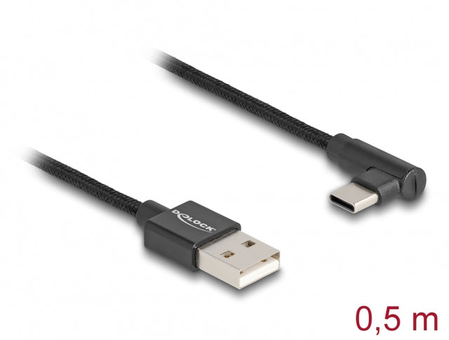 Delock 80029 Usb 2.0 Cable Type-A Male To Usb Type-C™ Male Angled 0.5 M Black