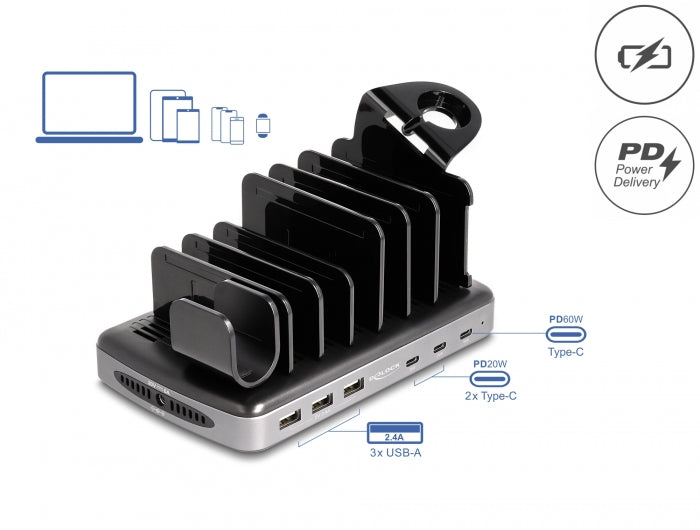 Delock 41461 Usb Charging Station With 3 X Usb Type-C™ Pd + 3 X Usb Type-A