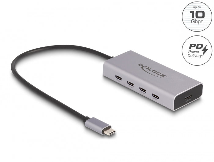 Delock 64235 Usb 10 Gbps Usb Type-C™ Hub W/ 4 X Usb Female + Usb Type-C™ Pd