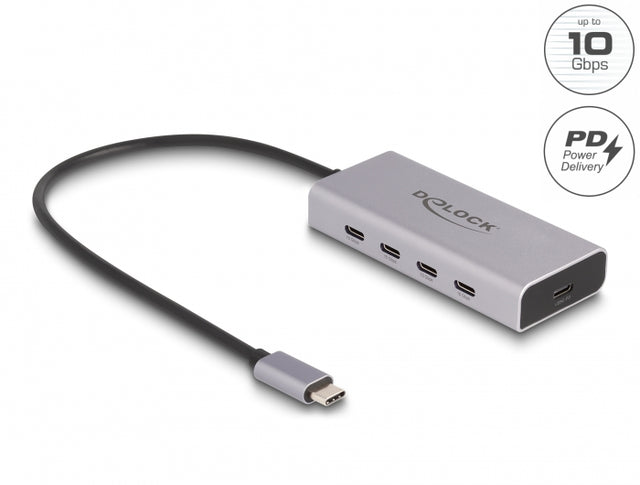 Delock 64235 Usb 10 Gbps Usb Type-C™ Hub W/ 4 X Usb Female + Usb Type-C™ Pd