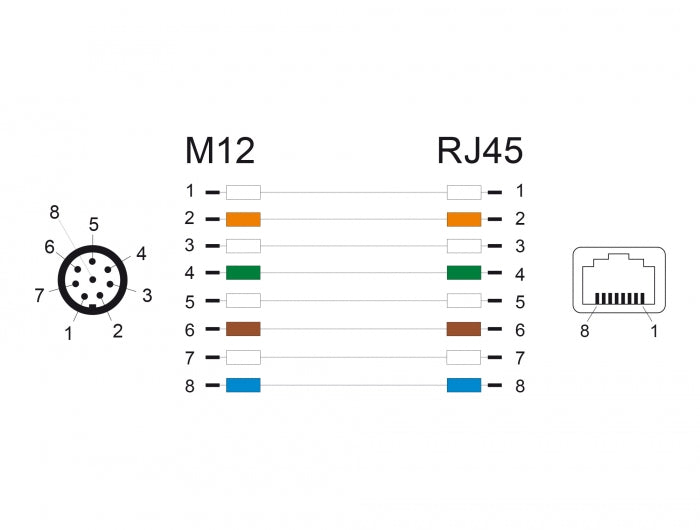 Delock 60069 M12 Adapter Cable A-Coded 8 Pin Male To Rj45 Female 50 Cm