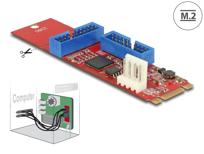 Delock 62843 Converter M.2 Key B+M Male To 2 X Usb 5 Gbps Pin Header