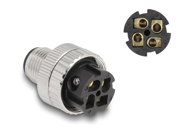 Delock 60540 M12 Connector A-Coded 4 Pin Male For Mounting 90° Angled Metal