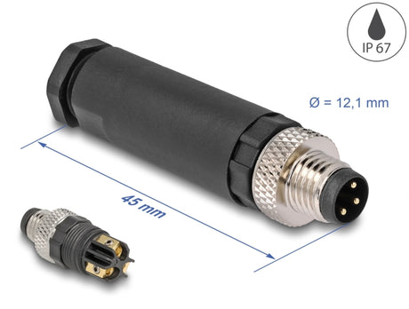 Delock 60529 M8 Connector A-Coded 3 Pin Male For Mounting With Screw Connection