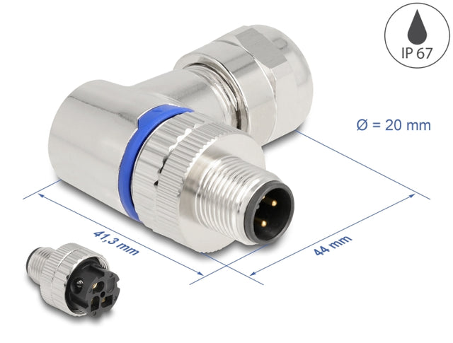 Delock 60539 M12 Connector 3 Pin Male For Mounting 90° Angled