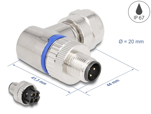 Delock 60540 M12 Connector A-Coded 4 Pin Male For Mounting 90° Angled Metal