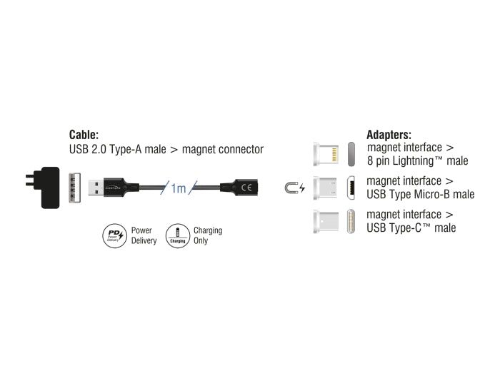 Delock 88165 Magnetic Usb Charging Cable Set For 8 Pin Lightning