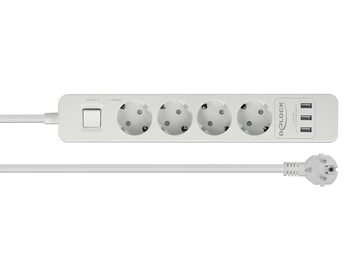 Delock 11206 Extension Socket 4-Way With Surge Protection And Usb Charger White