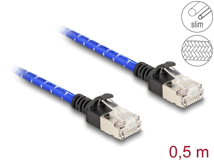 Delock 80376 Rj45 Network Cable With Braided Coating Cat.6A U/Ftp Slim 0.5 M