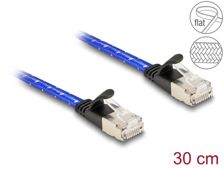 Delock 80381 Rj45 Flat Network Cable With Braided Coating Cat.6A U/Ftp 0.3 M