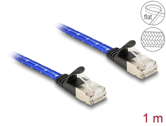 Delock 80383 Rj45 Flat Network Cable With Braided Coating Cat.6A U/Ftp 1 M Blue