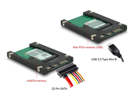 Delock 62853 2.5″ Converter Sata 22 Pin / Usb 2.0 Type Mini-B > 1 X Msata