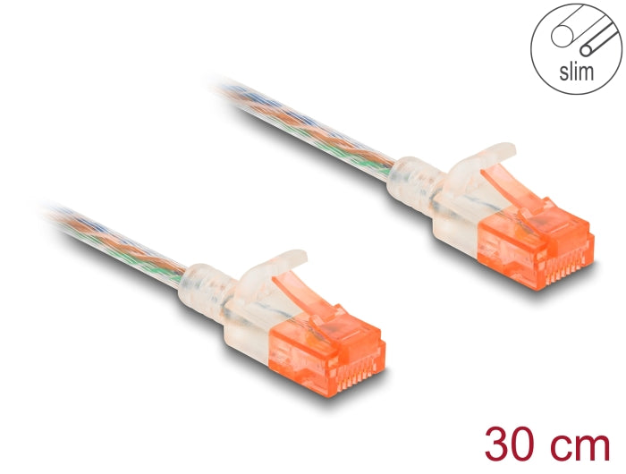 Delock 80351 Rj45 Network Cable Cat.6A U/Utp Slim 0.3 M Transparent