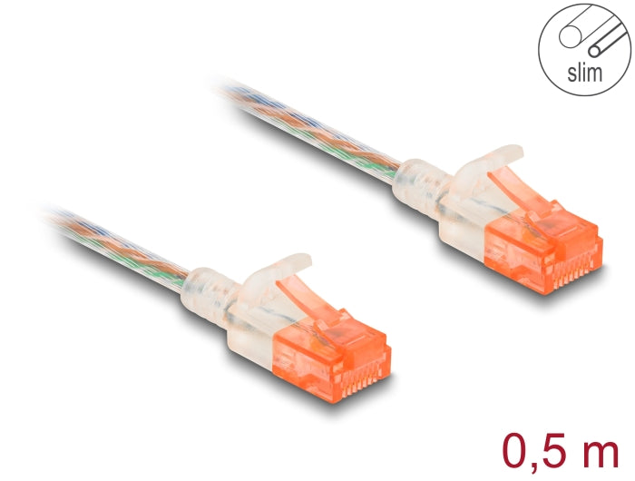 Delock 80352 Rj45 Network Cable Cat.6A U/Utp Slim 0.5 M Transparent