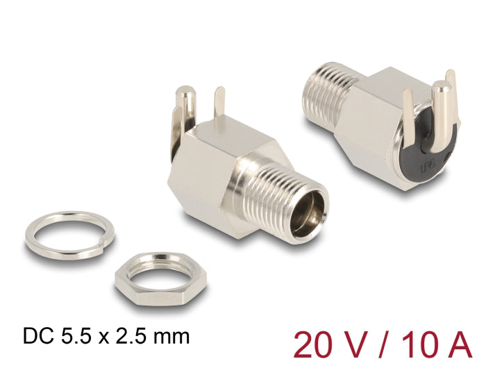 Delock 90182 Connector Dc 5.5 X 2.5 Mm Female Bulkhead Soldering Version Angled