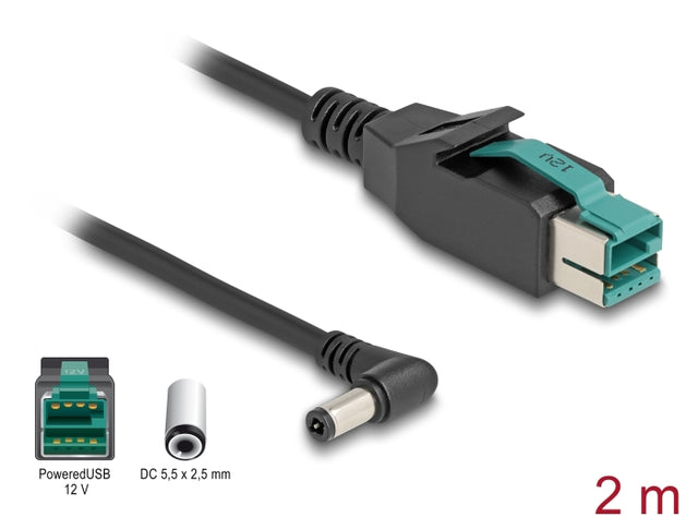 Delock 80610 Poweredusb Cable Male 12 V To Dc 5.5 X 2.5 Mm Male Angled 2 M