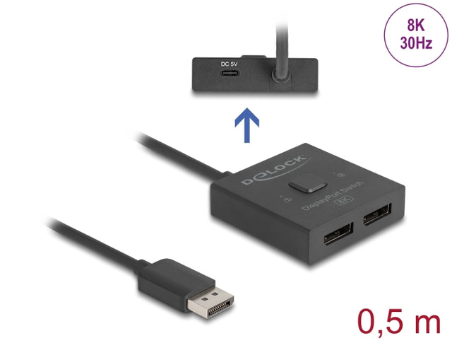 Delock 18906 Displayport Switch 2 To 1 Bidirectional 8K