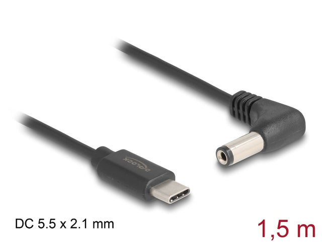 Delock 85398 Usb Type-C™ Power Cable To Dc 5.5 X 2.1 Mm Male Angled 1.5 M