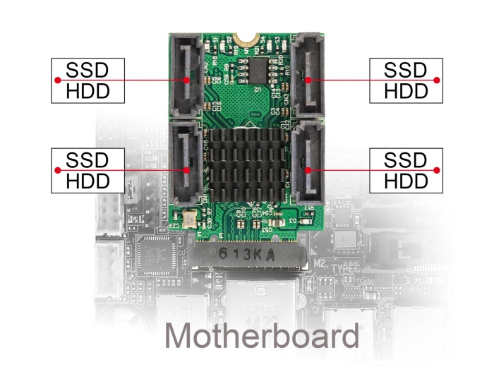 Delock 61062 Converter M.2 Key B+M Male To 4 X Sata Male With Raid And Hyperduo