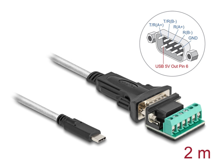 Delock 64270 Adapter Usb 2.0 To Serial Rs-422/485 Male W/ 6 Pin Terminal Block