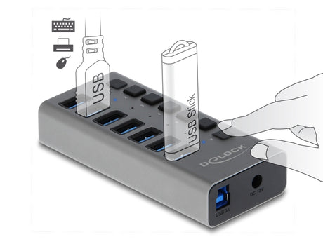 Delock 63669 External Usb 5 Gbps Hub With 7 Ports + Switch