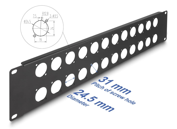 Delock 88055 19″ D-Type Patch Panel 24 Port 2U Black