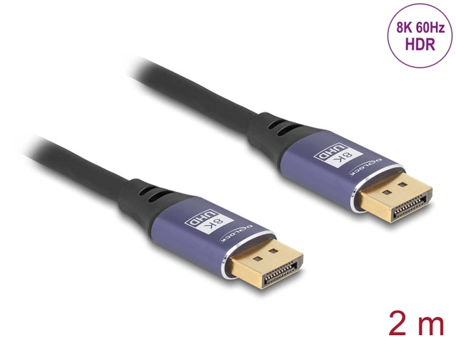 Delock 80601 Displayport Cable 8K 60 Hz 2 M Lila Metal