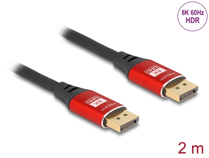 Delock 80605 Displayport Cable 8K 60 Hz 2 M Red Metal