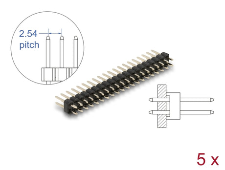 Delock 66699 Pin Header 20 Pin, Pitch 2.54 Mm, 2-Row, Straight, 5 Pieces