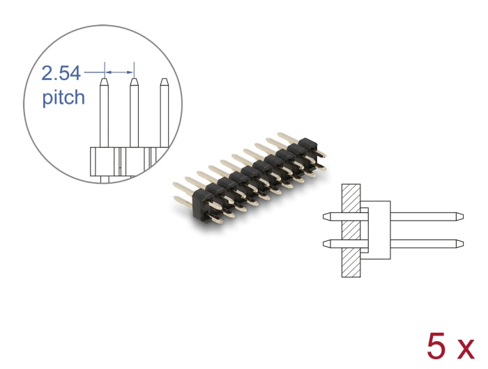 Delock 66698 Pin Header 10 Pin, Pitch 2.54 Mm, 2-Row, Straight, 5 Pieces