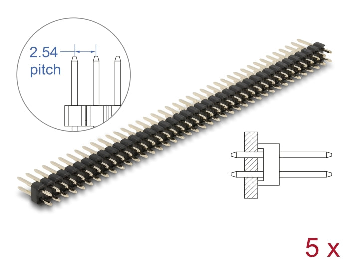 Delock 66700 Pin Header 40 Pin, Pitch 2.54 Mm, 2-Row, Straight, 5 Pieces