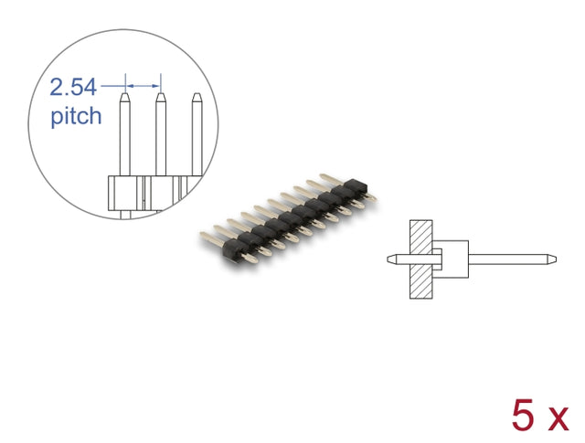 Delock 66692 Pin Header 10 Pin, Pitch 2.54 Mm, 1-Row, Straight, 5 Pieces