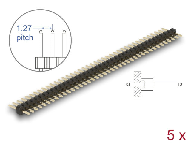 Delock 66688 Pin Header 40 Pin, Pitch 1.27 Mm, 1-Row, Straight, 5 Pieces