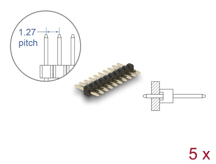 Delock 66686 Pin Header 10 Pin, Pitch 1.27 Mm, 1-Row, Straight, 5 Pieces