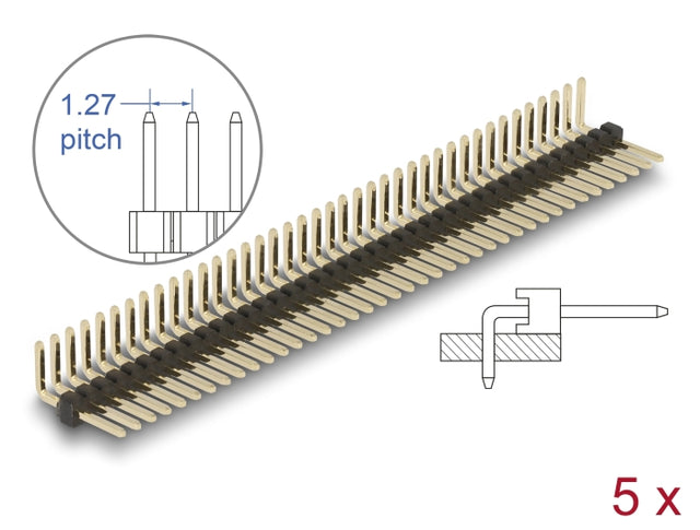 Delock 66691 Pin Header 40 Pin, Pitch 1.27 Mm, 1-Row, Angled, 5 Pieces