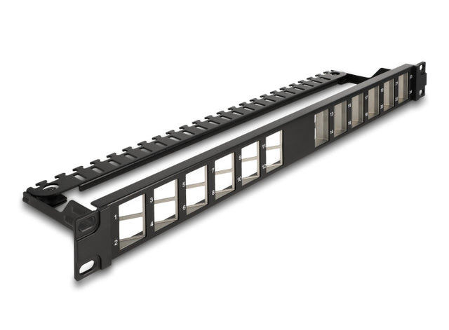 Delock 67042 19″ Keystone Patch Panel 24 Port Angled With Strain Relief Black