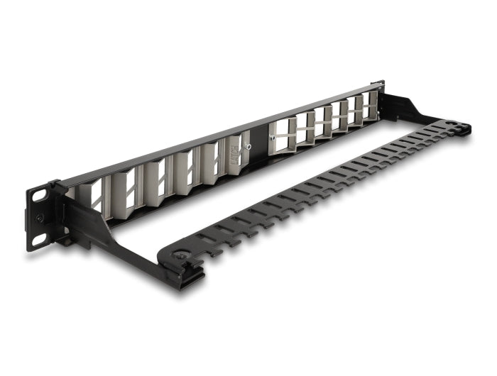 Delock 67042 19″ Keystone Patch Panel 24 Port Angled With Strain Relief Black