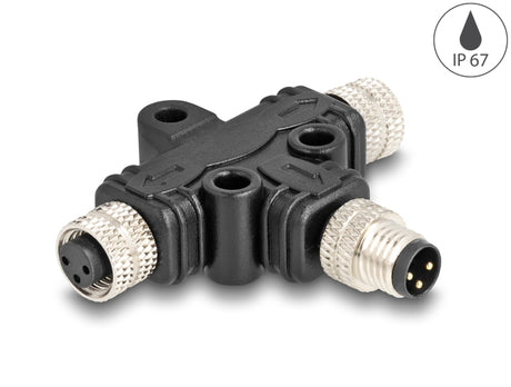 Delock 60575 M8 T-Splitter A-Coded 3 Pin 1 X Male To 2 X Female Connection