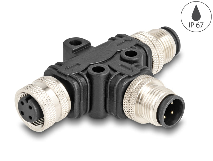 Delock 60580 M12 T-Splitter 4 Pin 1 X Male To 1 X Male Und 1 X Female