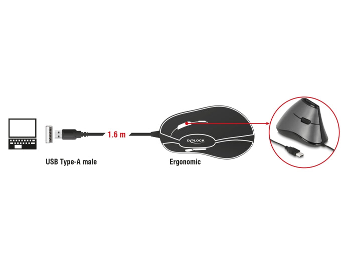 Delock 12527 Ergonomic Optical 5-Button Usb Mouse