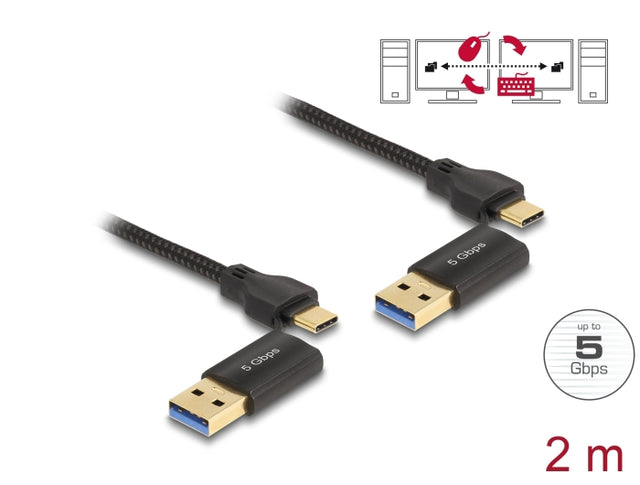 Delock 83014 Usb Type-C™ 5 Gbps Data Link Cable + Km Switch 2 M