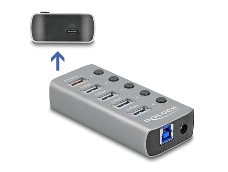 Delock 63263 Usb 5 Gbps Hub W/ 4 Ports + Fast Charging Port + Usb-C Pd 3.0 Port